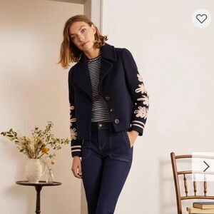 Boden Navy Wool Blend Canterbury Jacket  Deadstock Grosgrain sleeve details Sz 2